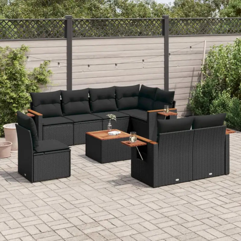Loungeset in zwart materiaal met gepoedercoat staal en comfortabele afmetingen - Zwart / Met tafel - Tuinsets