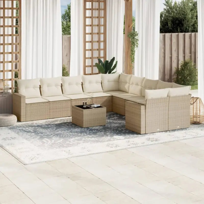 Loungeset met beige materiaal en gepoedercoat staal afmetingen - beige en crèmekleurig / Met tafel - Tuinsets