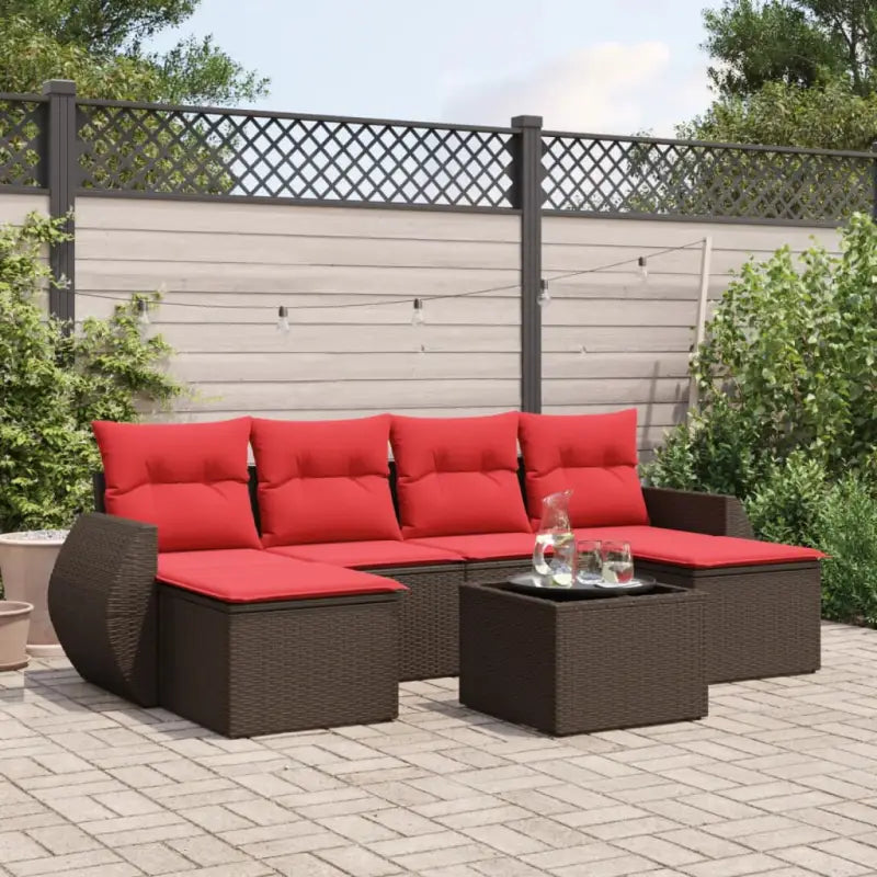 Loungeset met grijs materiaal en gepoedercoat staal voor je tuin - Bruin en rood / Met tafel - Tuinsets