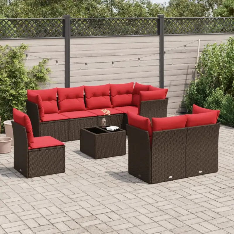 Loungeset met poly rattan en bruin materiaal voor tuin of terras - Tuinsets
