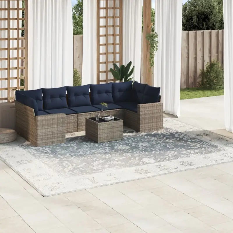Loungeset met zwart materiaal en gepoedercoat staal voor buiten - Beige en grijs - Tuinsets