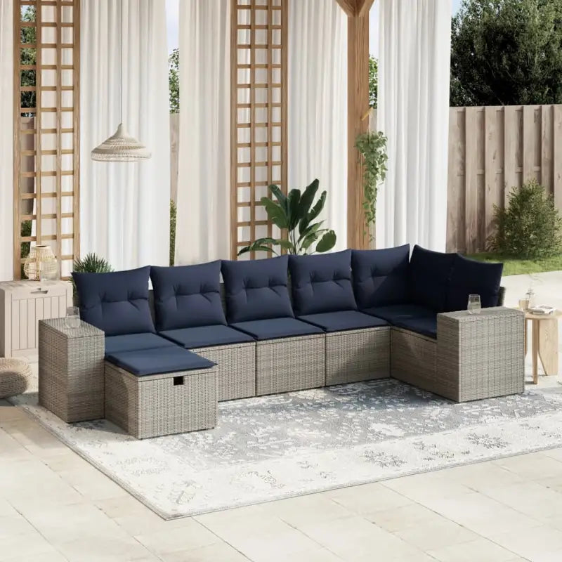 Loungeset met zwart materiaal en gepoedercoat staal voor je tuin - Grijs en blauw / Zonder tafel - Tuinsets