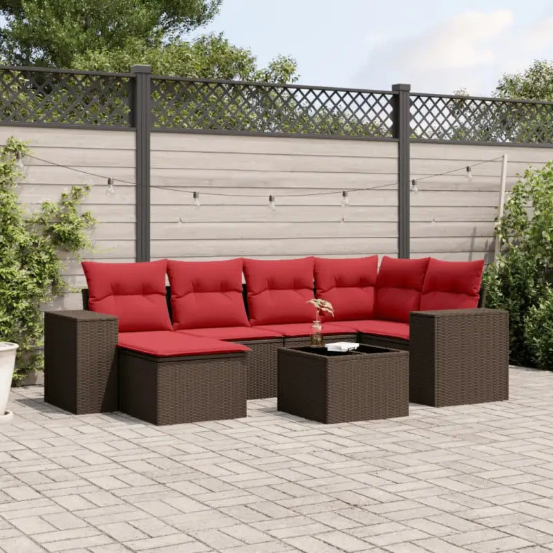 Loungeset van bruin materiaal en gepoedercoat staal met ruime afmetingen - Bruin / Met tafel - Tuinsets