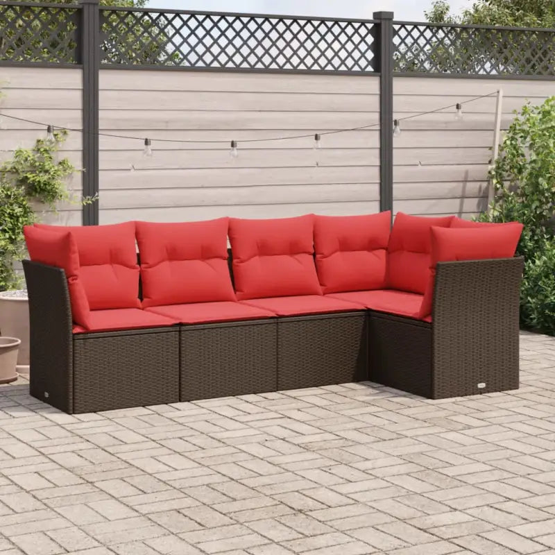 Loungeset van bruin materiaal en gepoedercoat staal voor buiten - Bruin en rood / Zonder tafel - Tuinsets