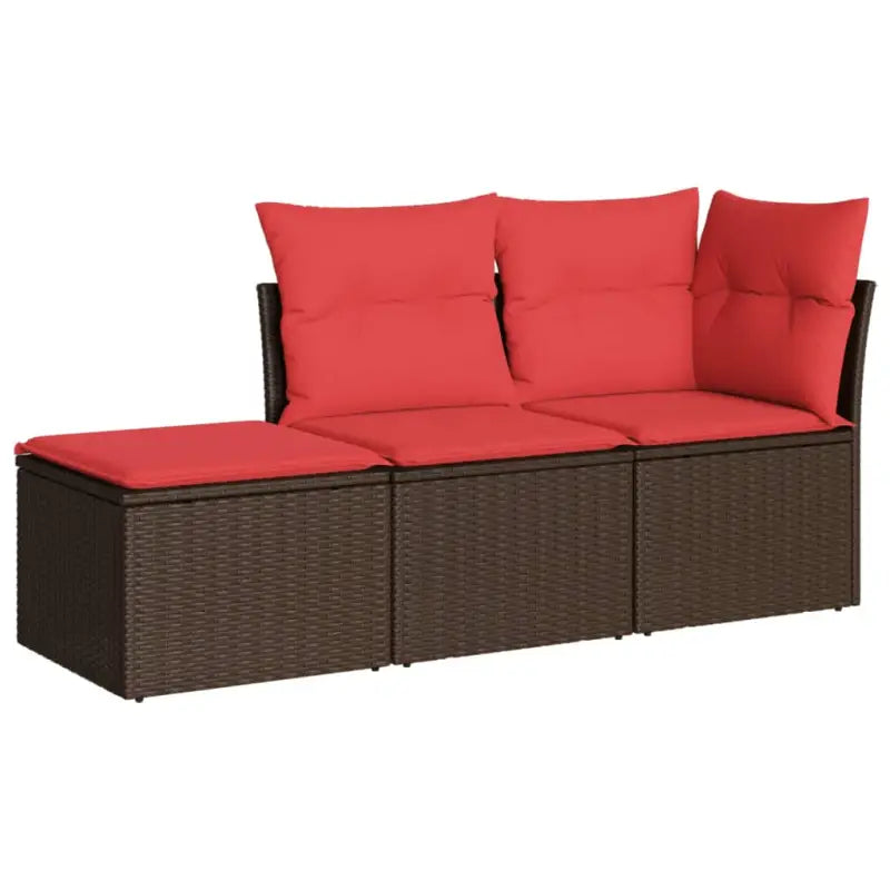 Loungeset van bruin materiaal en gepoedercoat staal voor tuin of terras - Bruin en rood - Tuinsets