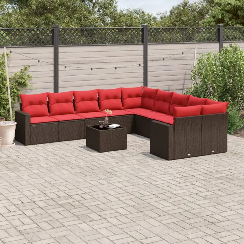Loungeset van gegalvaniseerd staal in grijs voor buitenplezier - Bruin en rood / Met tafel - Tuinsets