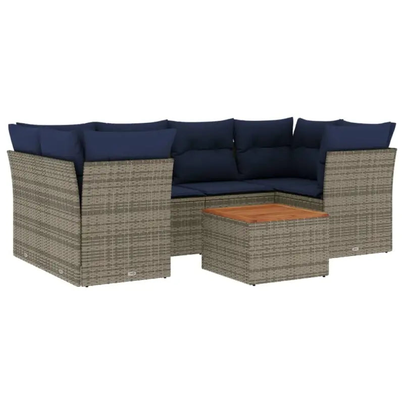 Loungeset van gepoedercoat staal en poly rattan voor buitengebruik - Grijs / Tafel + 2x midden + 4x hoek - Tuinsets