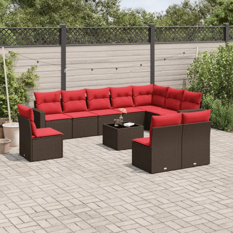 Loungeset van grijs materiaal met gepoedercoat staal afmetingen - Bruin en rood / Met tafel - Tuinsets