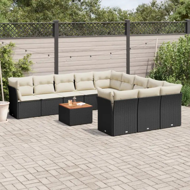 Loungeset van poly rattan en gepoedercoat staal voor tuin of terras - Zwart en crème - Tuinsets