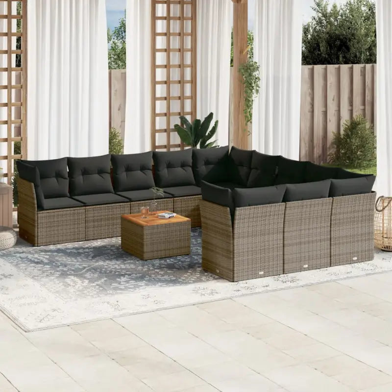 Loungeset van poly rattan en gepoedercoat staal voor tuin of terras - Grijs - Tuinsets