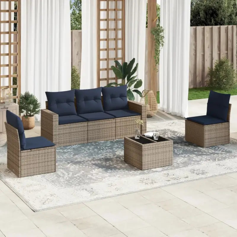 Loungeset van poly rattan met comfortabele zitervaring en gepoedercoat staal - Beige en grijs / Met tafel - Tuinsets