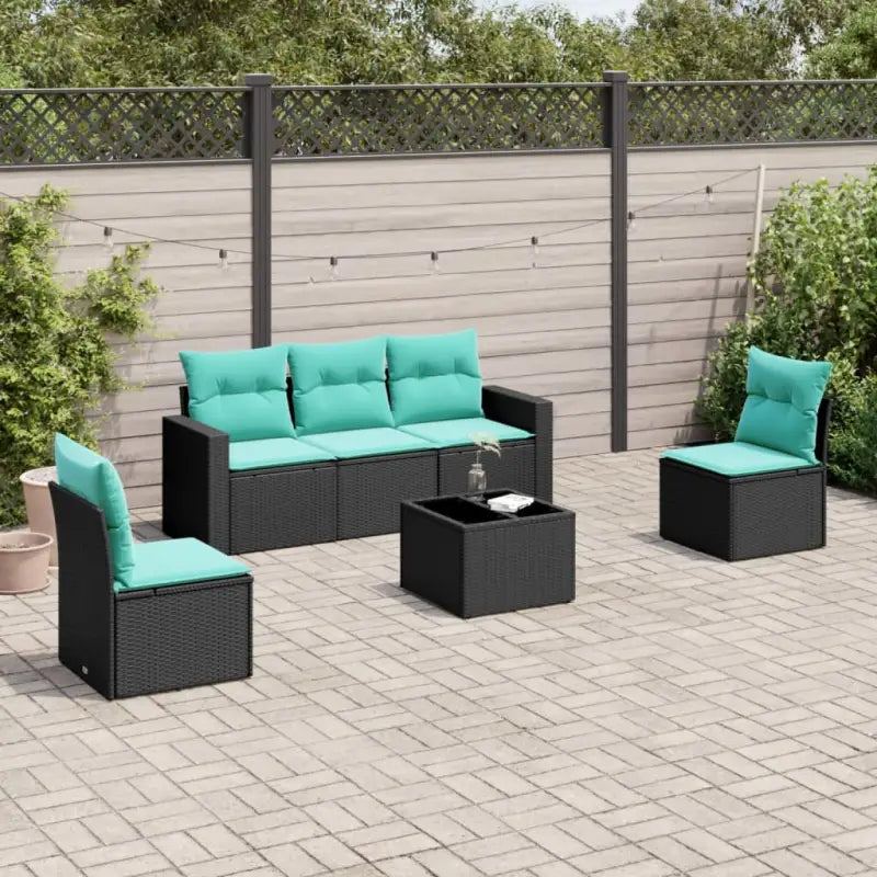 Loungeset van poly rattan met comfortabele zitervaring en gepoedercoat staal - Zwart en blauw / Met tafel - Tuinsets