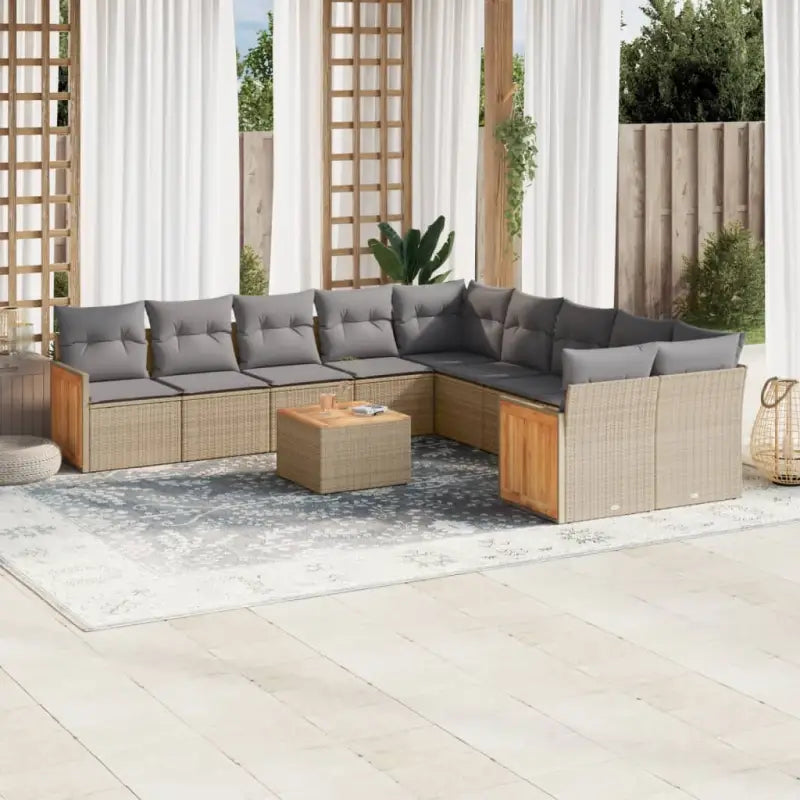 Loungeset van zwart materiaal en gepoedercoat staal voor tuin of terras - Beige en grijs / Met tafel - Tuinsets