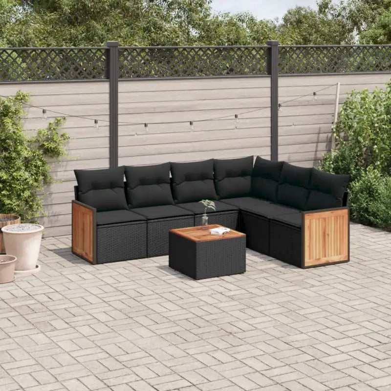 Loungeset van zwart materiaal met gepoedercoat staal en goede afmetingen - Zwart / Met tafel - Tuinsets