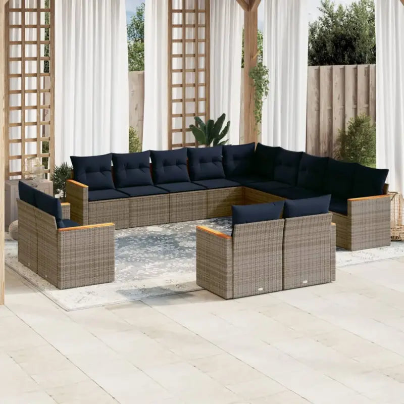 Loungeset voor tuin met grijs materiaal en gepoedercoat staal - grijs en marineblauw / Zonder tafel - Tuinsets