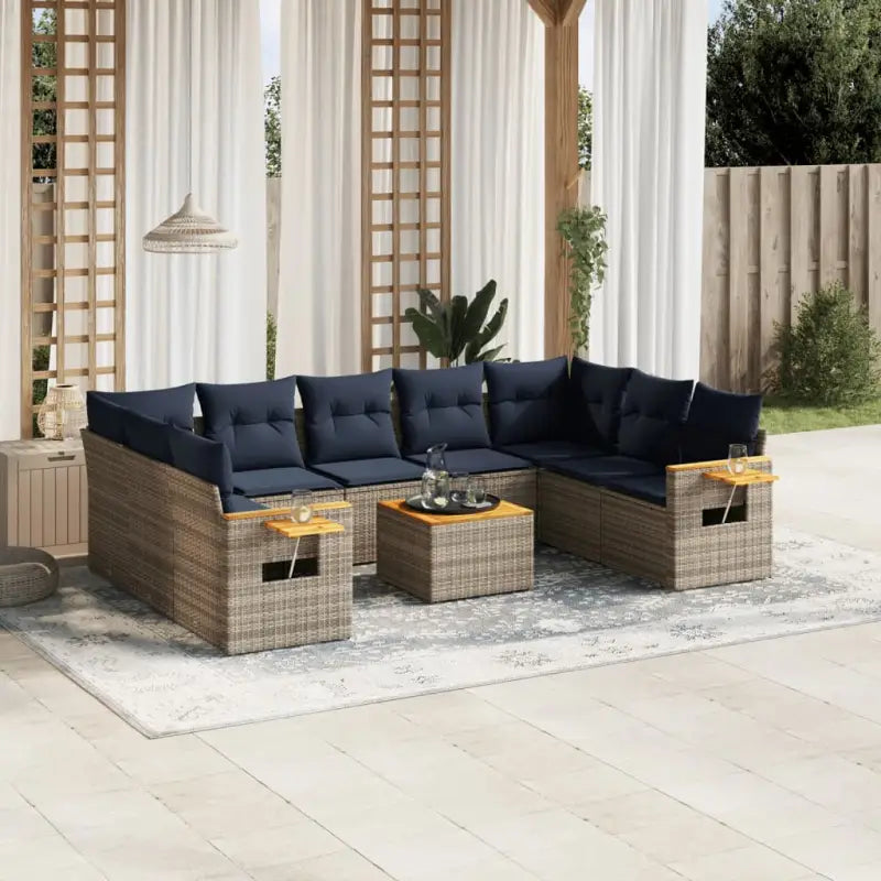 Loungeset voor tuin met grijs materiaal en gepoedercoat staal - Grijs / Met tafel - Tuinsets