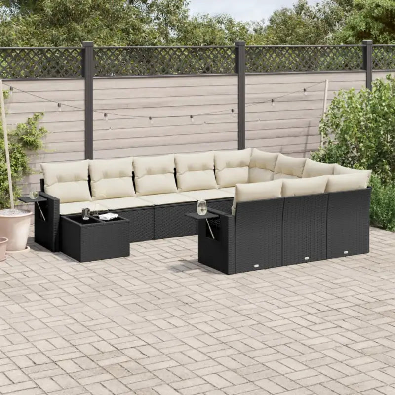 Loungéset voor tuin of terras met grijs materiaal en gepoedercoat staal - Zwart en crème - Tuinsets
