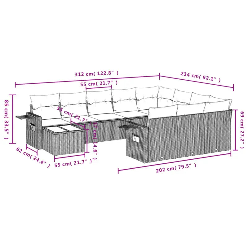 Loungéset voor tuin of terras met grijs materiaal en gepoedercoat staal - Tuinsets