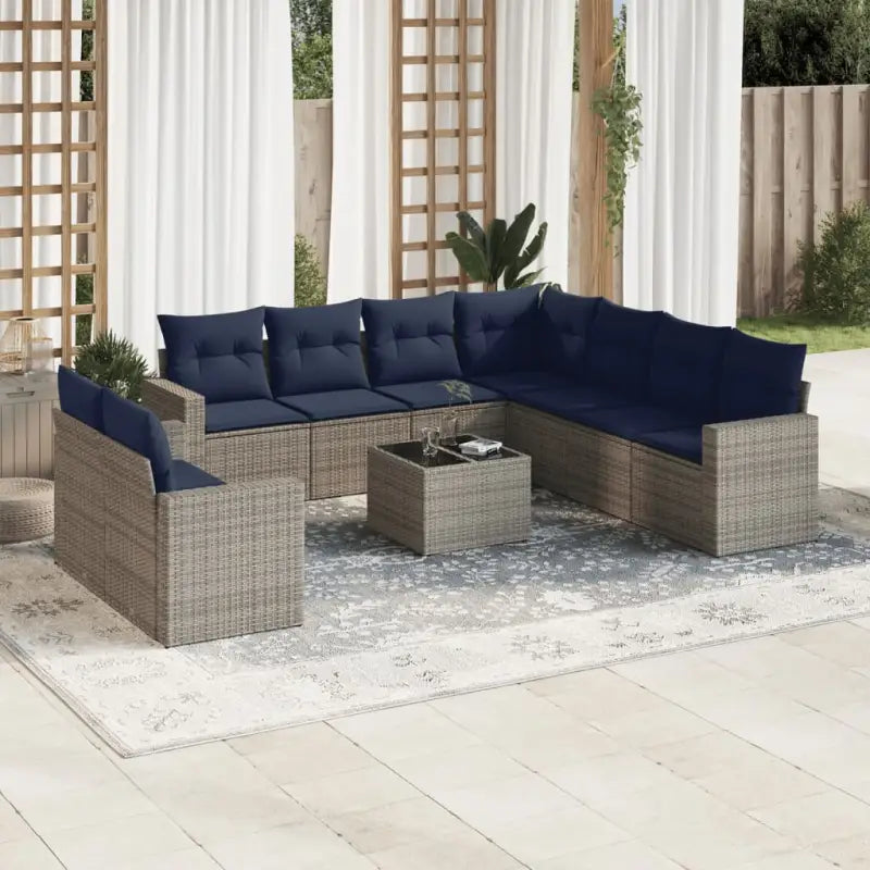 Loungetuinset van grijs materiaal met gepoedercoat staal en afmetingen - Beige en grijs / Met tafel - Tuinsets