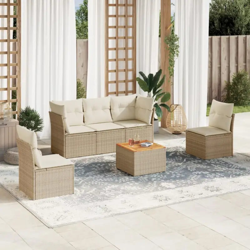 Loungetuinset van poly rattan en gepoedercoat staal met ideale afmetingen - beige en crèmekleurig - Tuinsets