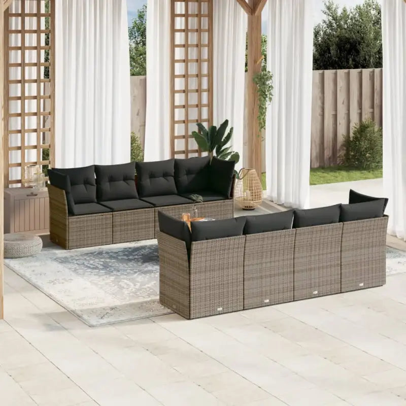 Loungezets met Poly Rattan en Gepoedercoat Staal voor Buitenruimtes - Grijs / 4x midden + Tafel + 4x hoek - Tuinsets