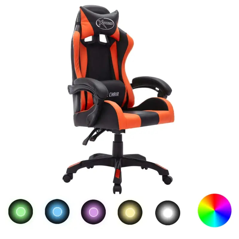 Luxe gamestoel met RGB LED en hoogte verstelbaar kunstlederen bekleding - Oranje en zwart / 1 / Zonder voetensteun