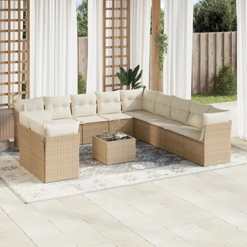 Luxe tuinset met poly rattan en comfortabele zitervaring - beige en crèmekleurig / Met tafel - Tuinsets