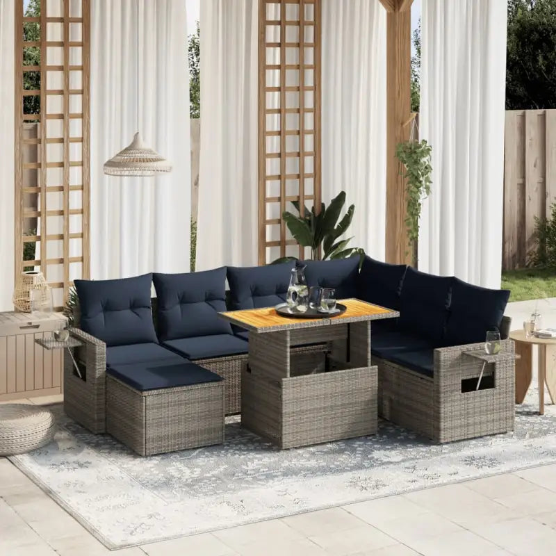 Luxe tuinsets in grijs materiaal met gepoedercoat staal en afmetingen - Grijs / 3x midden + Tafel + hoek - Tuinsets