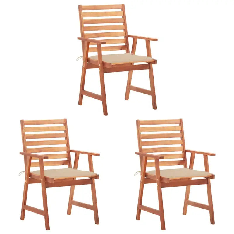 Massief acaciahout tuinstoelen met kussens en sets touwtjes voor buiten - Beige / 3 - Tuinstoelen