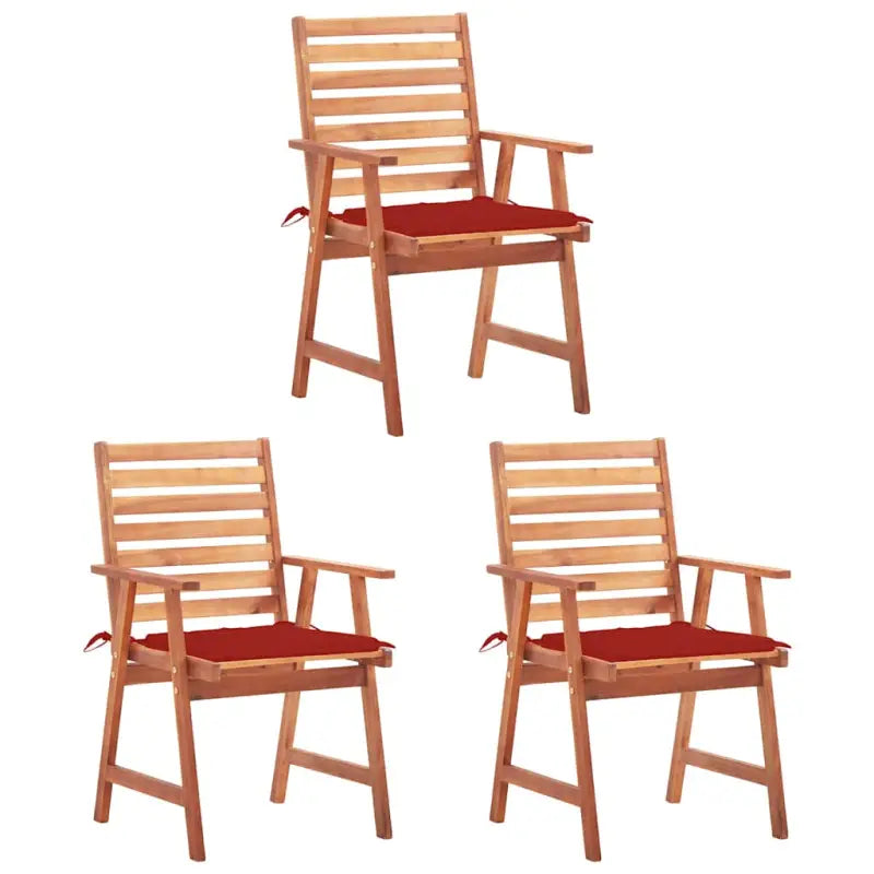 Massief acaciahout tuinstoelen met kussens en sets touwtjes voor buiten - Rood / 3 - Tuinstoelen