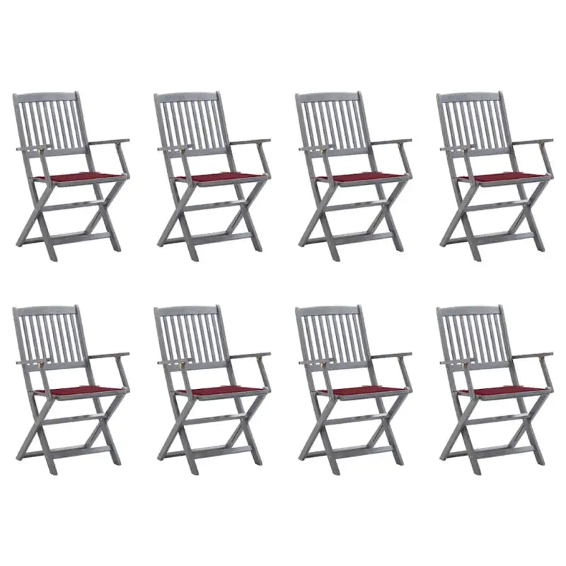 Massief acaciahout tuinstoelen met kussens voor tuin en terras - Wijnrood / 8 - Tuinstoelen