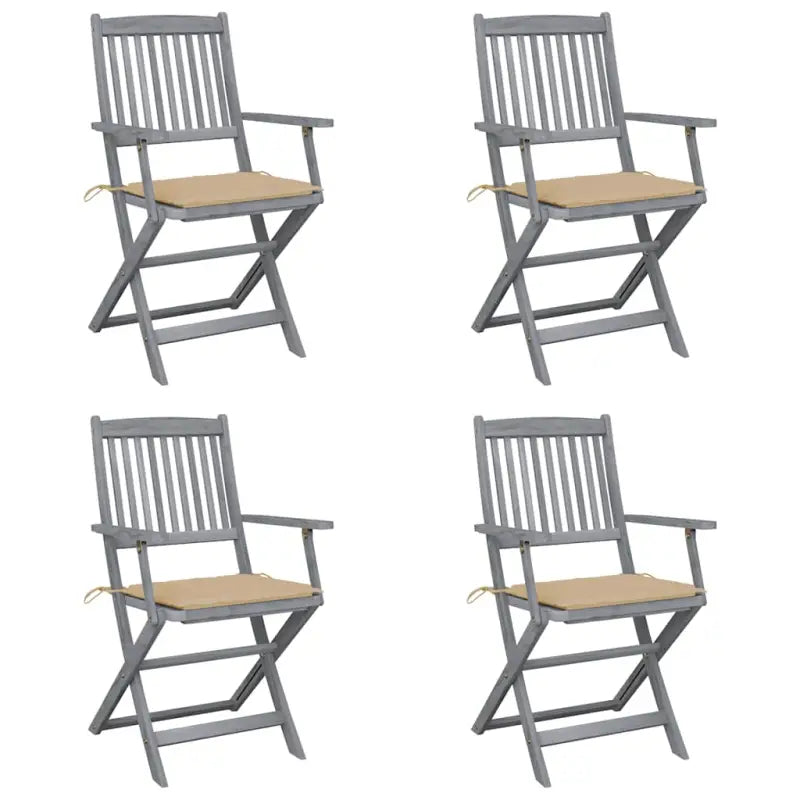 Massief acaciahout tuinstoelen met kussens voor tuin en terras - Beige / 4 - Tuinstoelen