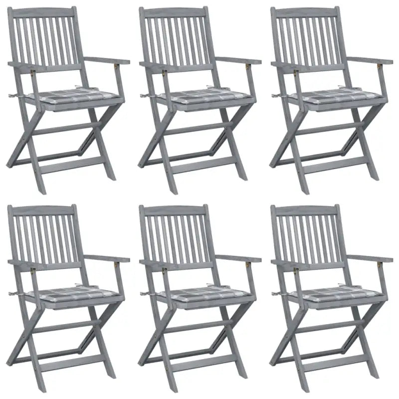 Massief acaciahout tuinstoelen met kussens voor tuin en terras - Grijs ruitpatroon / 6 - Tuinstoelen