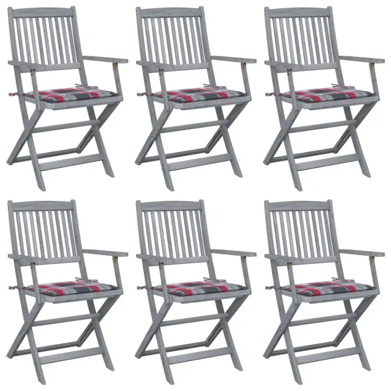 Massief acaciahout tuinstoelen met kussens voor tuin en terras - Rood ruitpatroon / 6 - Tuinstoelen