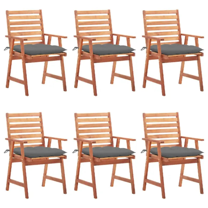 Massief acaciahout tuinstoelen set met kussens voor buiten eten - Grijs / 6 - Tuinstoelen