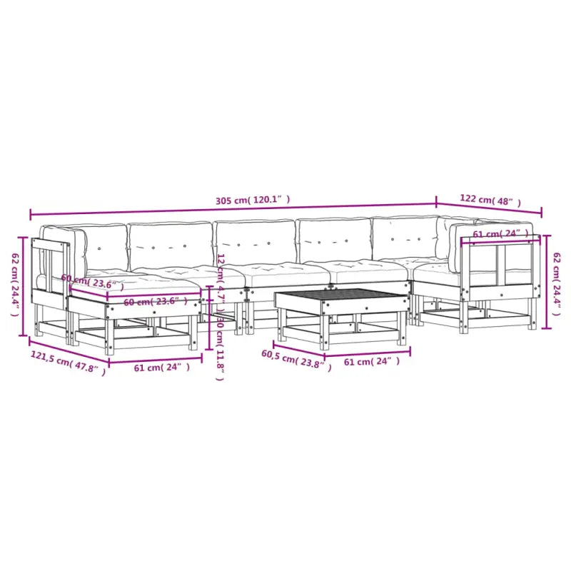 Massief Douglashout Loungeset met voetenbank en salontafel voor tuin - Tuinsets