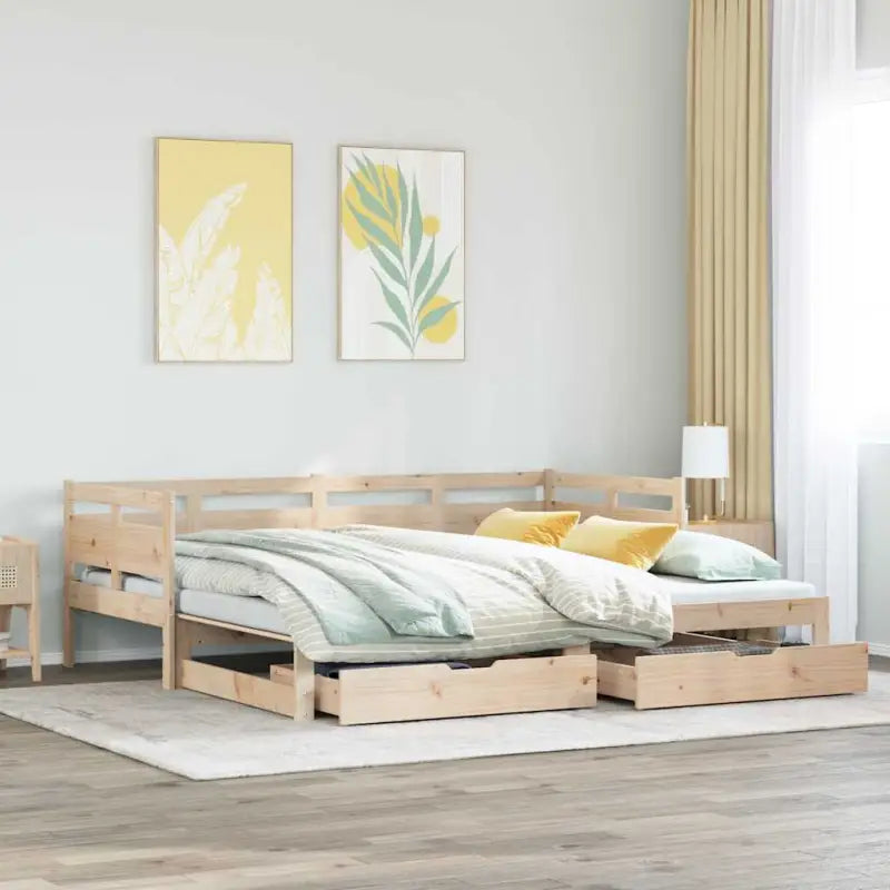 Massief Grenenhout 2-in-1 Slaapbank met Onderschuifbed - Naturel / 90 x 200 cm - Bedden & bedframes