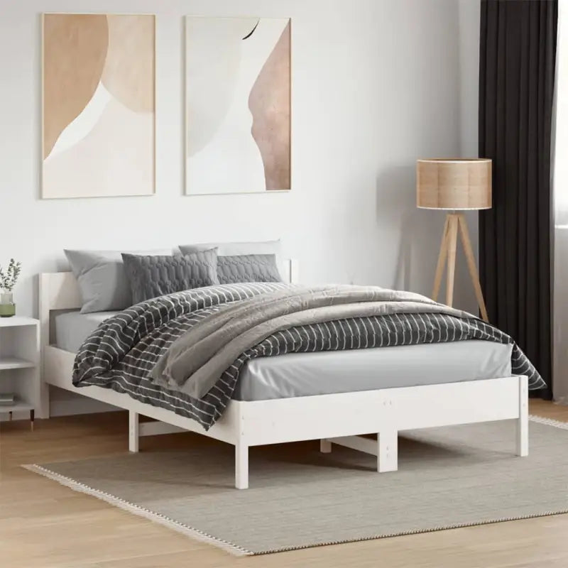 Massief Grenenhout Bedframe met multiplex lattenbodem voor uitstekende ondersteuning - Wit / 135 x 190 cm - Bedden &