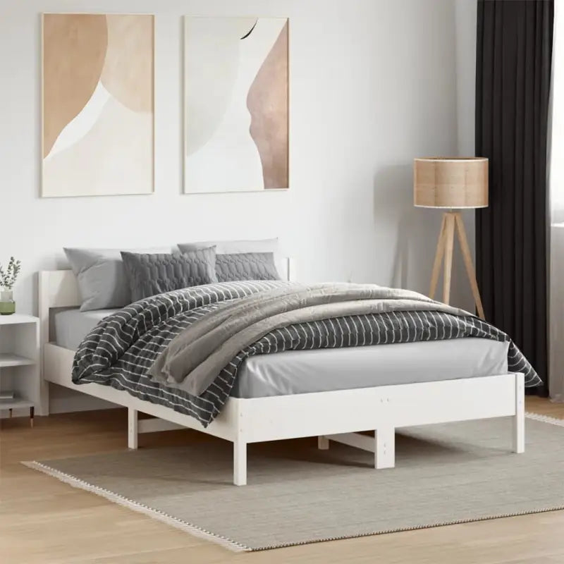 Massief Grenenhout Bedframe met multiplex lattenbodem voor uitstekende ondersteuning - Wit / 120 x 190 cm - Bedden &