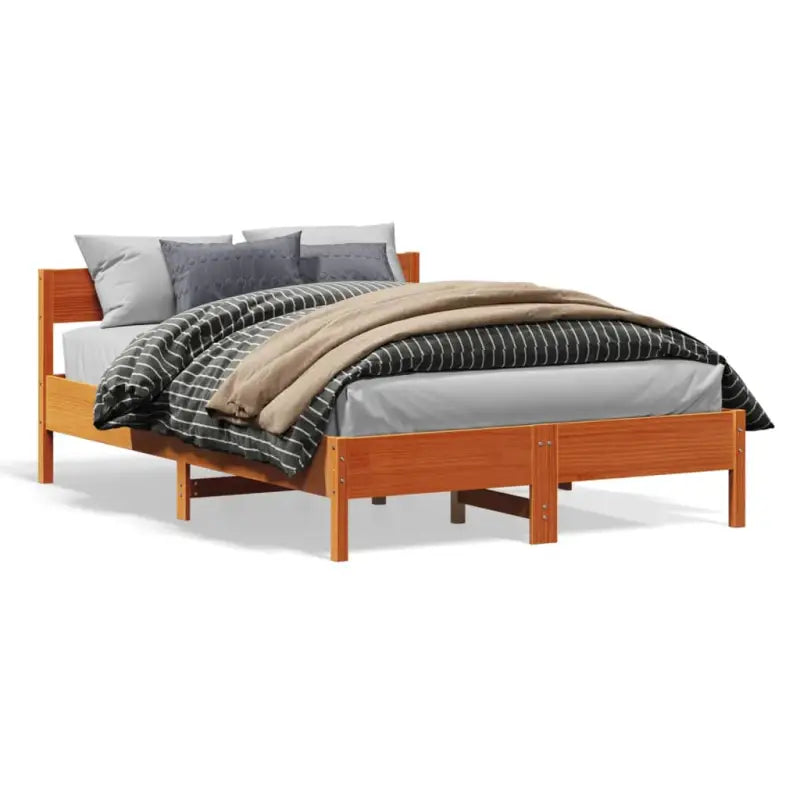 Massief Grenenhout Bedframe met multiplex lattenbodem voor uitstekende ondersteuning - Bruin / 135 x 190 cm - Bedden &