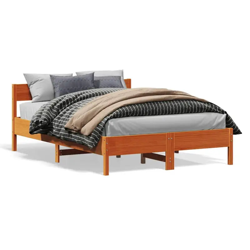 Massief Grenenhout Bedframe met multiplex lattenbodem voor uitstekende ondersteuning - Bruin / 150 x 200 cm - Bedden &