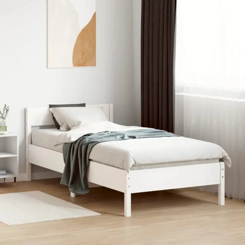 Massief Grenenhout Bedframe met multiplex lattenbodem voor uitstekende ondersteuning - Wit / 90 x 190 cm - Bedden &