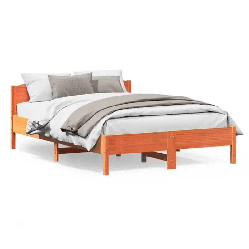 Massief Grenenhout Bedframe met multiplex lattenbodem en uitstekende ondersteuning - Bruin / 120 x 200 cm - Bedden &