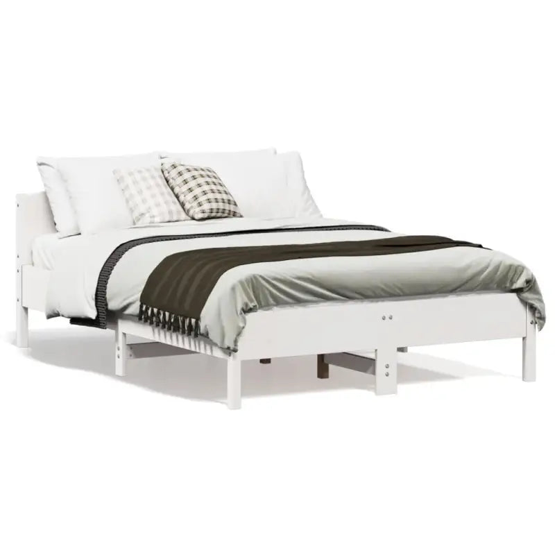Massief Grenenhout Bedframe met multiplex lattenbodem en uitstekende ondersteuning - Wit / 135 x 190 cm - Bedden &