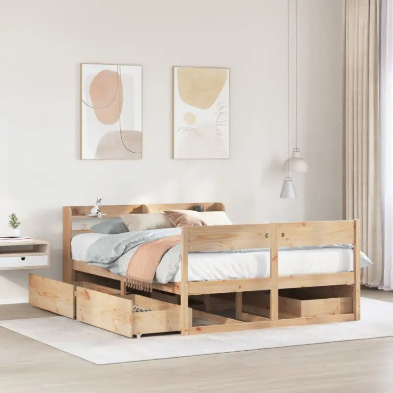 Massief grenenhout bedframe met opbergruimte voor een goede nachtrust - Naturel / 135 x 190 cm - Bedden & bedframes