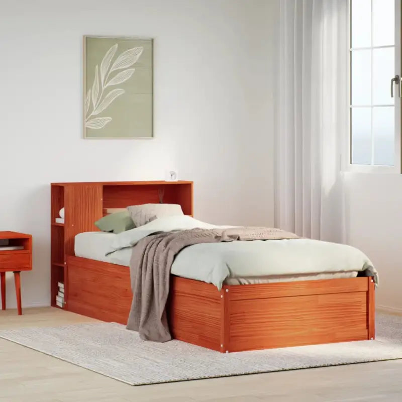 Massief grenenhout bedframe voor een natuurlijke en comfortabele slaapkamer - Wasbruin / 75 x 190 cm - Bedden &