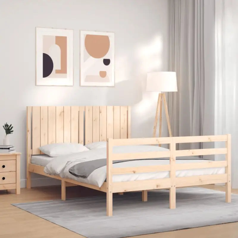 Massief Grenenhout Bedframe voor een Natuurlijke en Decoratieve Slaapruimte - Naturel / 135 x 190 cm - Bedden &