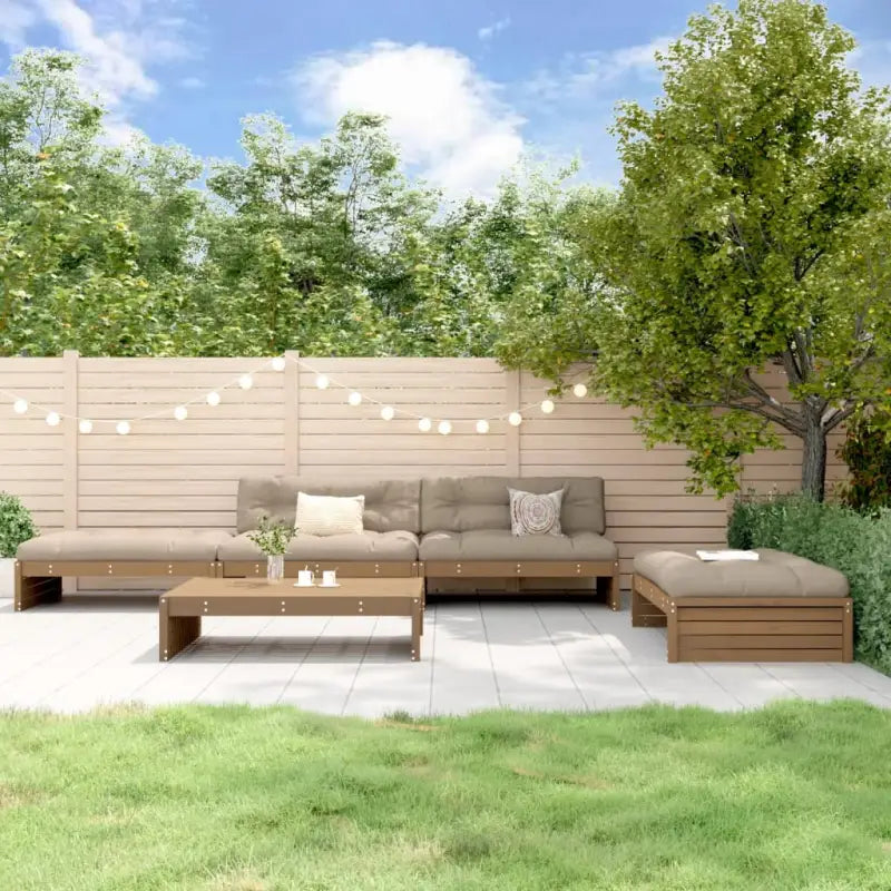 Massief Grenenhout Loungeset voor Tuin of Terras met Zachte Kussens - Honingbruin grenenhout - Tuinsets