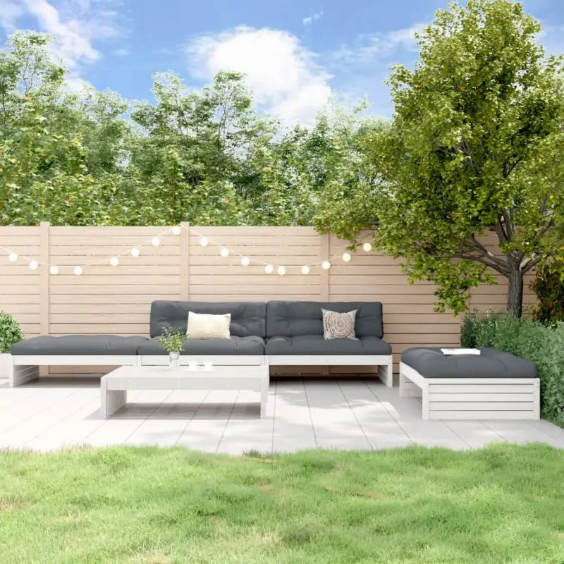 Massief Grenenhout Loungeset voor Tuin of Terras met Zachte Kussens - Wit grenenhout - Tuinsets
