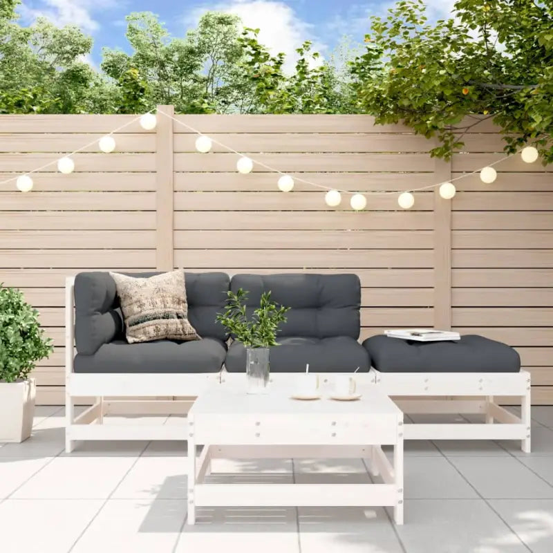 Massief Grenenhout Tuin Lounge Set met Voetenbank en Salontafel - Wit grenenhout - Tuinsets